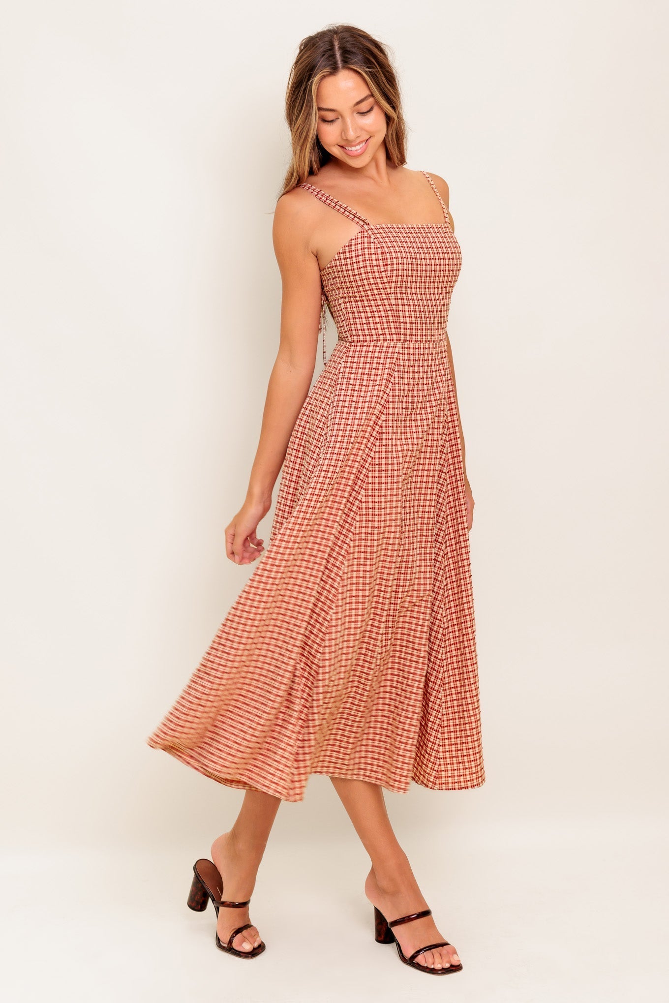 GINGHAM SUMMER WOVEN MIDI DRESS Flying Tomato